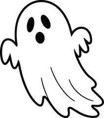 Flying Ghost Line Art Vector – Scary Cute Halloween Spirit Illustration in Minimal Style