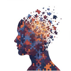 Puzzle pieces human head silhouette