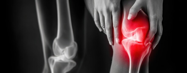 Painful knee joint highlighted in red overlay on x-ray