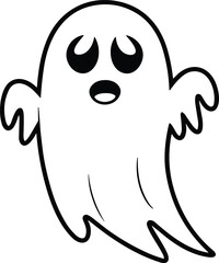 Sad Ghost Line Art Vector – Cute Halloween Spirit Illustration with Expressive Face