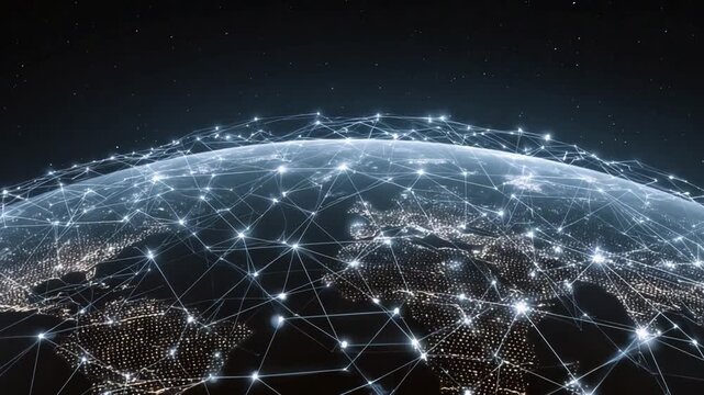 Digital Earth Connection: A mesmerizing digital depiction of Earth, intricately interlaced with a luminous web of connections.