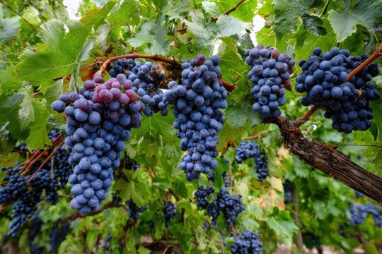 Abundant juicy grape bunches dangle from vines in a Kakheti vineyard highlighting the area s esteemed winemaking heritage