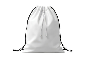 White drawstring bag with black accents
