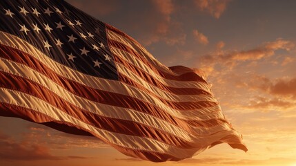 Proudly Waving American Flag in Dramatic Wide Shot