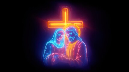 80s Retro Airbrush Art of Jesus and Mary