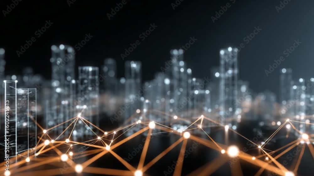 Poster digital cityscape: an abstract representation of a futuristic metropolis, showcasing interconnected 