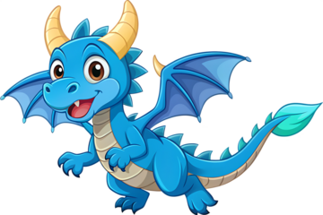 blue dragon cartoon vector illustration isolated on white background PNG, AI GENERATED