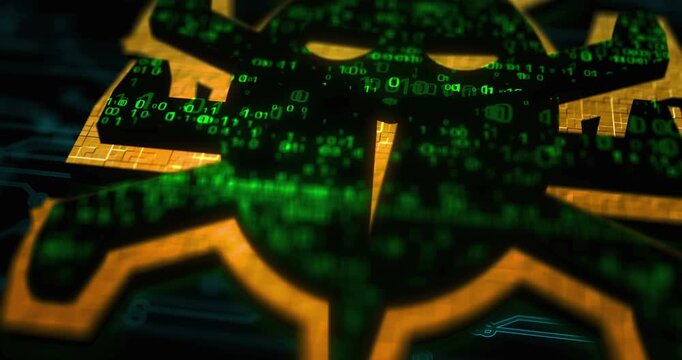 Worm cyber security and digital virus attack colored symbol concept. Network, cyber technology and computer background abstract 3d animation.