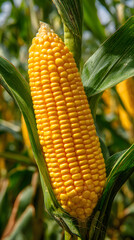 Obraz premium Golden Harvest: Vibrant Yellow Corn Basking in Sunlight, A Tribute to Nature's Bounty and Rural Charm, Infused with the Essence of Late Summer's Abundance and Agricultural Splendor