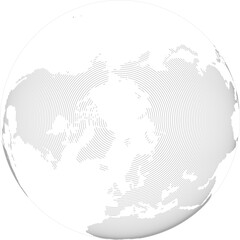 World vector map in line-filled style with bounding box (North Pole–centered, northern hemisphere, orthographic projection, PPT-compatible & fully editable) © Terry
