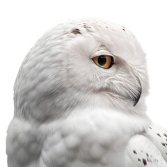 Obraz premium Elegant white owl in portrait mode and rounded face and soft feather texture and calm expression and isolated white background Batch realistic clean bright simple modern stock image isolated on pl
