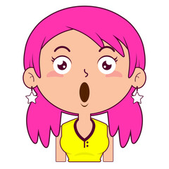 girl pink hair surprised face cartoon cute