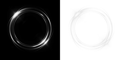 Glowing, portal, white, silver, round — frame light PNG swirl ring. PNG Overlay on transparent background for glowing fantasy design, abstract neon UI, or magic light beam element.