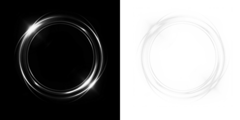 Glowing, portal, white, silver, round — frame light PNG swirl ring. PNG Overlay on transparent background for glowing fantasy design, abstract neon UI, or magic light beam element.
