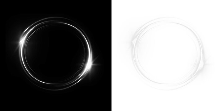 White, neon, light, glow, portal — shining fantasy PNG ring with radial swirl. PNG Overlay for transparent magic motion design, abstract glowing energy circle or sci-fi frame effect