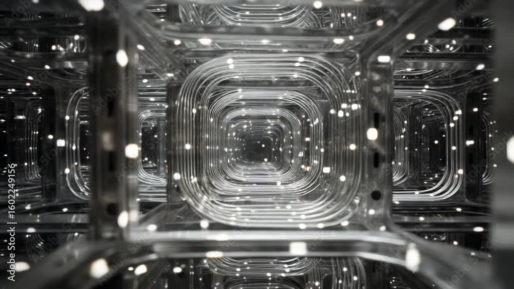 Poster abstract technological tunnel: a captivating perspective of an endless tunnel constructed with metal