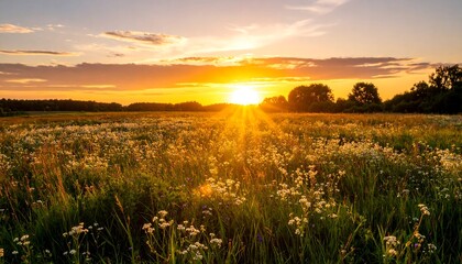 Fototapeta premium Sunset over a wildflower meadow