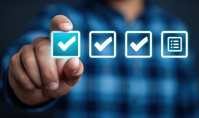 Person selecting checkboxes on a digital interface