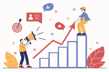 Obraz premium Creative team working together to boost online presence and engagement through strategic planning and data analysis during a brainstorming session