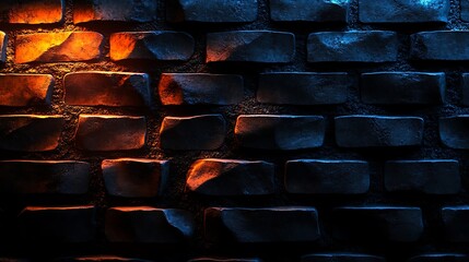 Burning charcoal fire with glowing flames on brick background in abstract geometric style
