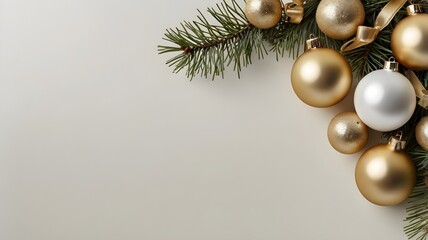 Minimal Background Christmas Balls with Pine Branch