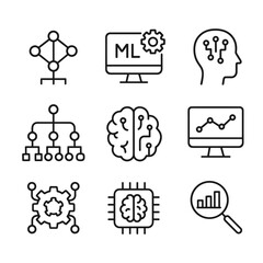 Fototapeta premium Computer science and programming algorithm icons. Outline symbols. Line design