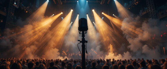 Exciting live concert performance music venue photo urban environment stage viewpoint energetic atmosphere