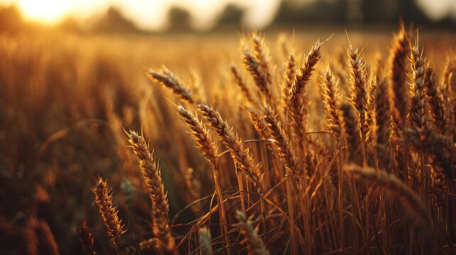 A golden yellow wheat field at sunset, vintage rustic charm