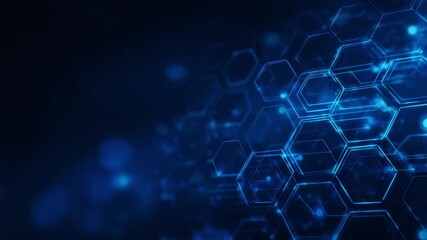 Digital Hexagons: A striking, deep blue digital rendering showcasing interconnected hexagonal shapes. The abstract image evokes futuristic technological innovation and connectivity.  - Powered by Adobe