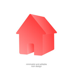 3D red House icon on transparent background
