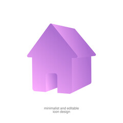 3D purple House icon on transparent background