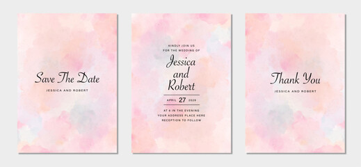 wedding invitation card set abstract pink pastel watercolor background