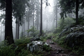 Fototapeta premium foggy dawn in the woods