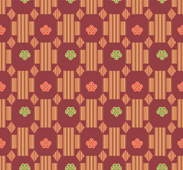 Japanese Flower Cross Shape Diamond Vector Seamless Pattern
