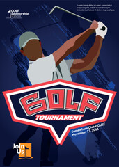 Fototapeta premium An attractive golf poster with dark blue as the background illustrated with a golfer in action.