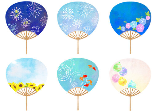 うちわ　団扇　夏　水彩　イラスト