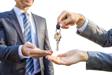 Handing over the keys isolated on transparent background