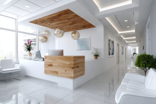 Heller Empfangsbereich in moderner Arztpraxis mit Holzdetails