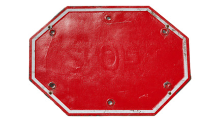 Worn Red Octagonal Stop Sign on Transparent Background, PNG