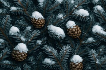 Close-Up of Blue-Green Fir Covered in Snow. AI Generative. 