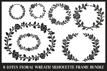 Obraz premium Floral Wreath Silhouette Frame Bundle