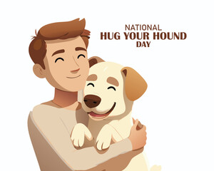 National Hug Your Hound Day, idea for a thematic postcard or banner, a friendly dog with a tongue hanging out