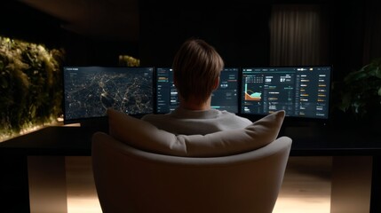 Data analysis action home office digital workspace modern technology rear view productivity enhancement