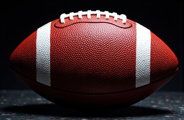 American football resting on a dark surface with a black background