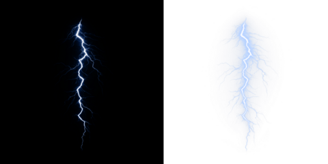 Lightning, bolt, thunderbolt, thunderstorm, light — bright diagonal lightning PNG Overlay with transparent background. This PNG effect shows a fractured thunderbolt in electric blue glow.