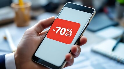 Mobile phone screen showing a flash sale notification, ideal for e-commerce promotions, digital advertising, and online retail marketing concepts