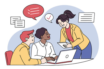 Naklejka premium Team collaboration in a modern workspace during a business meeting with engaging discussions and task management