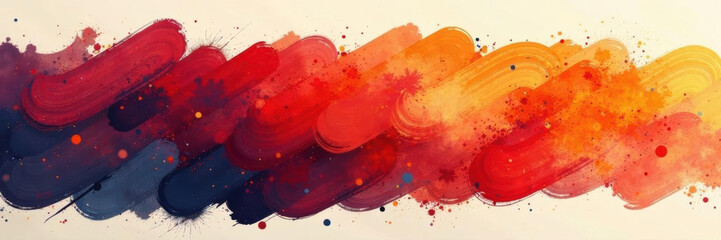 Abstract textured brush strokes with vibrant red, orange, and dark blue colors create dynamic energetic art