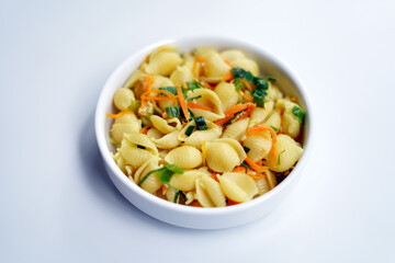 Organic Vegetable Pasta in White Bowl for Healthy Eating Concept