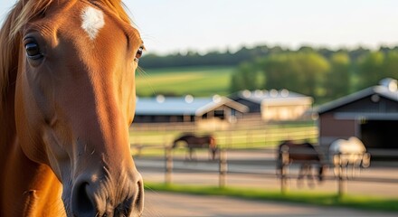 Obraz premium chestnut horse portrait, farm setting